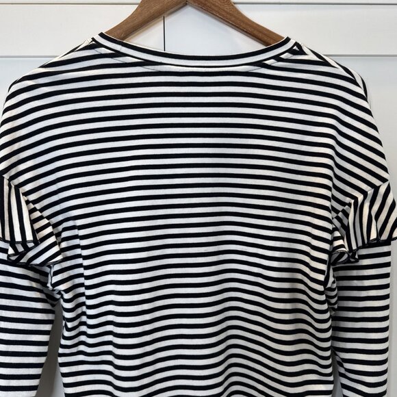 H&M Black & White Striped Ruffle Long Sleeve Top Size Medium - Picture 10 of 15